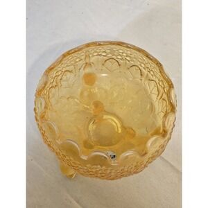 Fenton Yellow‎ Satin Glass Three Footed Bowl Scalloped Floral Embossed Art Glass
